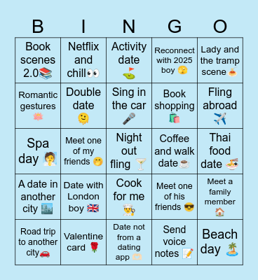2026 dating Bingo Card