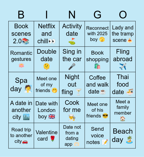 2026 dating Bingo Card