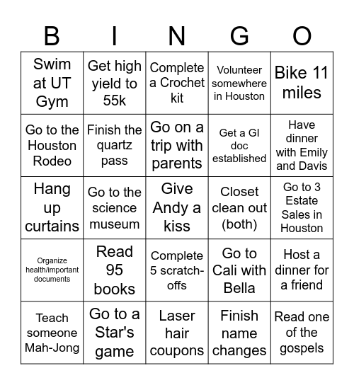 Sarah's 2026 Bingo Card Bingo Card