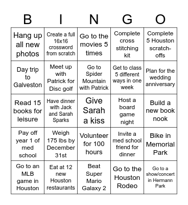 Andy's 2026 Bingo Card Bingo Card