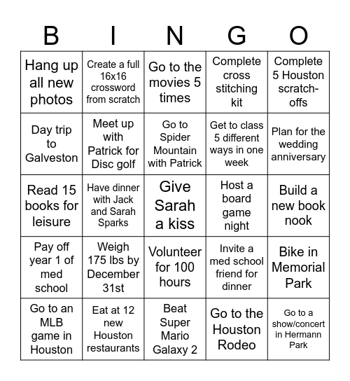 Andy's 2026 Bingo Card Bingo Card