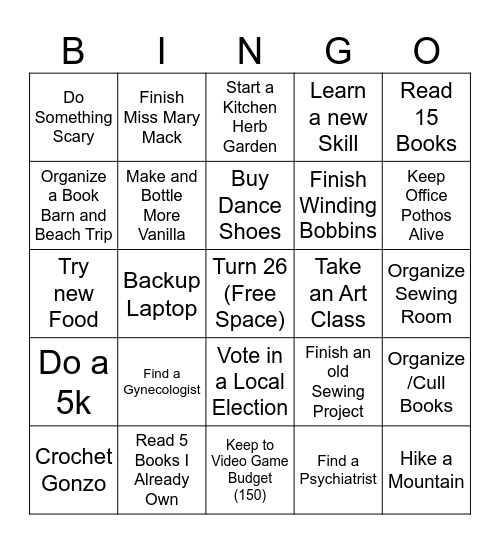 Jocy's 2026 Resolution Bingo Card