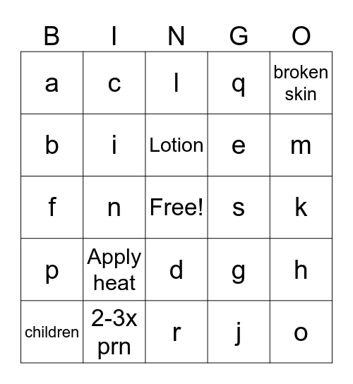 Dermatology Bingo Card