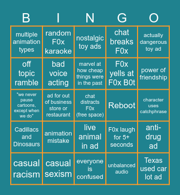 F0xtoons Bingo Card