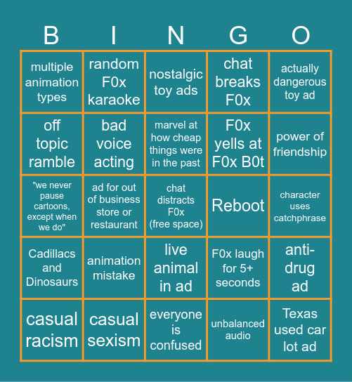 F0xtoons Bingo Card