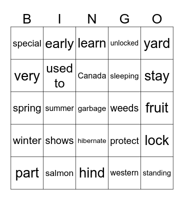 Bear Additions Bingo Card