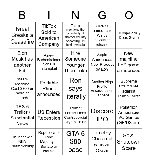 2026 Bingo Card
