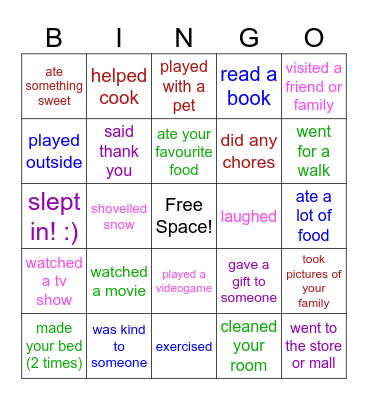 Welcome Back - Winter Break Bingo Card