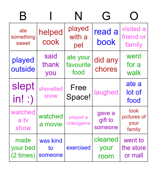 Welcome Back - Winter Break Bingo Card