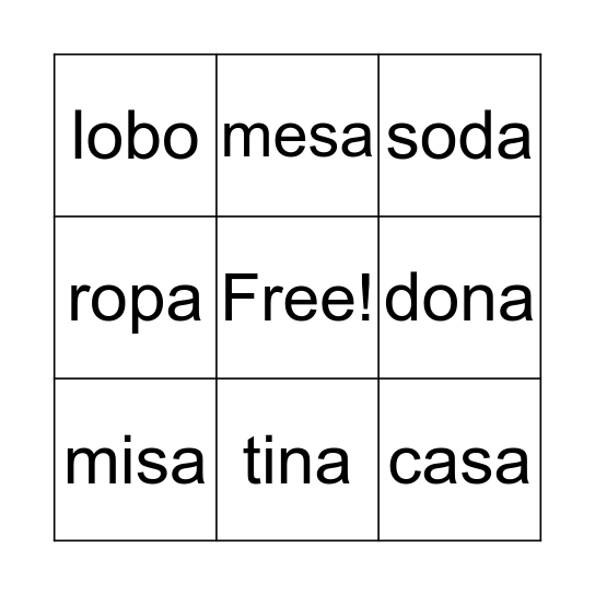 SILABA INCIAL Bingo Card