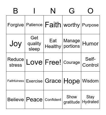 Healthy Habits/ Affirmation Bingo Card