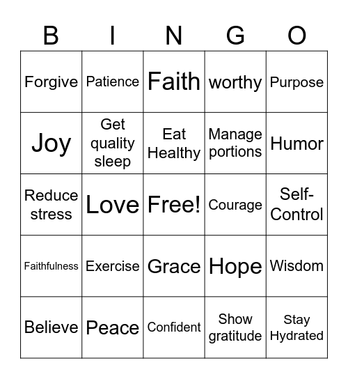 Healthy Habits/ Affirmation Bingo Card