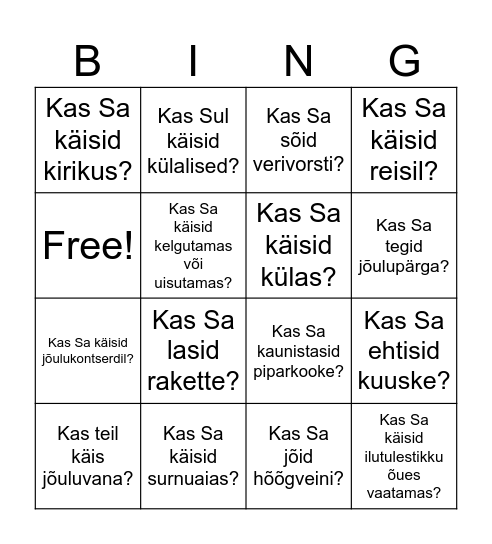 Jõulud ja aastavahetus Bingo Card