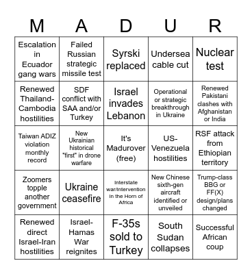 2026 Madur Bingo Card