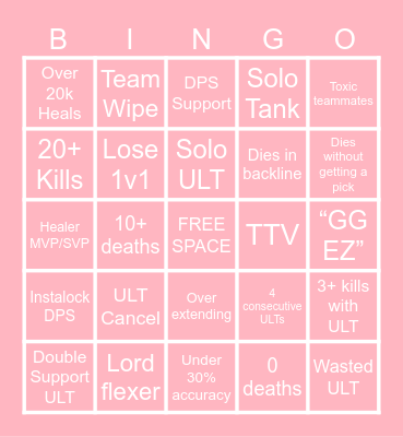 Marvel Rivals Bingo Card