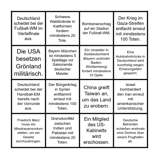 Bingo 2026 - Thomas Bingo Card