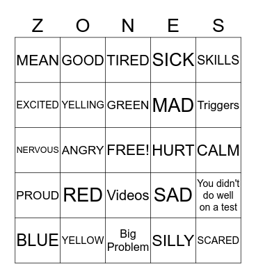ZONES BINGO Card