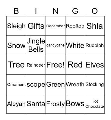 Christmas  Bingo Card