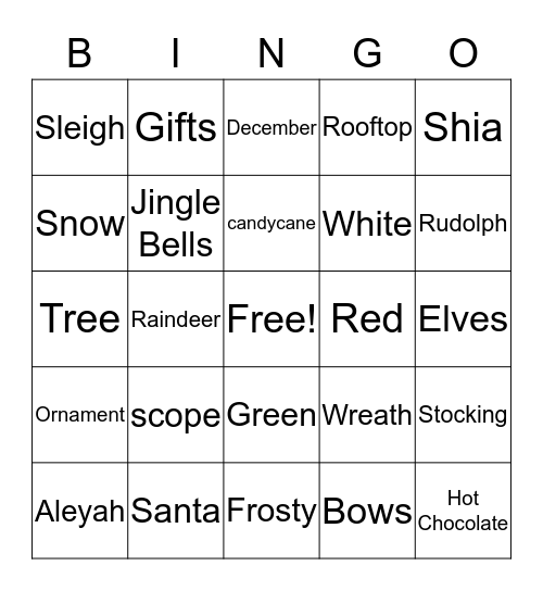 Christmas  Bingo Card