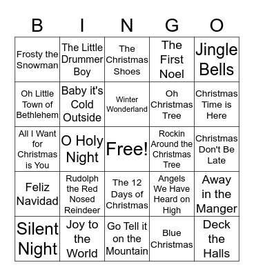 Christmas Carol Trivia BINGO Card