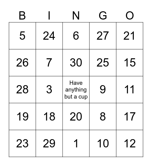 Anything but a cup bingo Card
