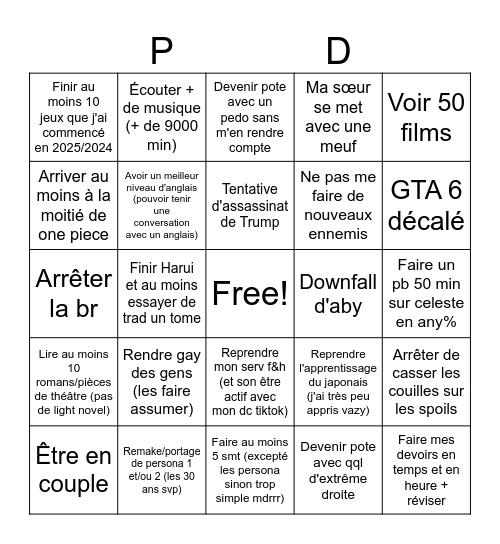 Seb bingo 2026 Bingo Card