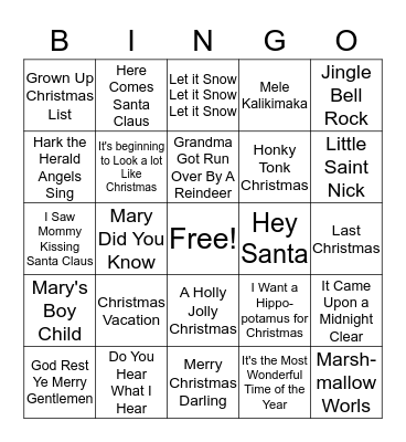 Christmas Carol Trivia BINGO Card