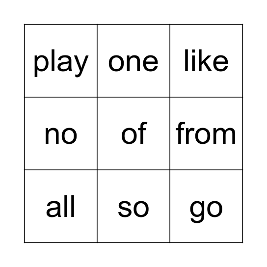 Yellow Sight Words Bingo Card