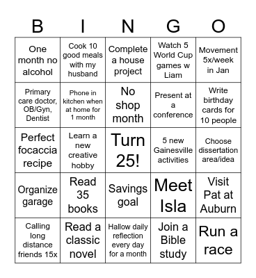 Michaela's 2026 Goals Bingo Card