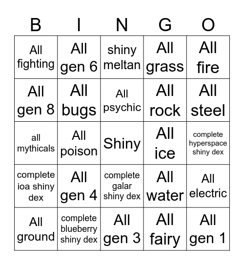 Ultimate shiny hunting bingo Card