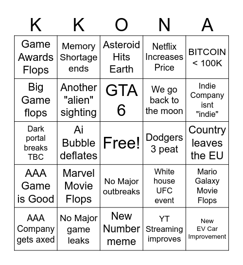 2026 Bingo Card