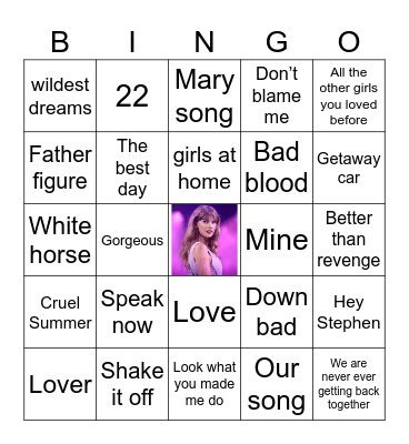 Taylor Swift Bingo Card