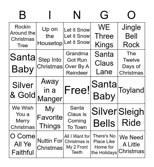 Christmas Carol Trivia BINGO Card