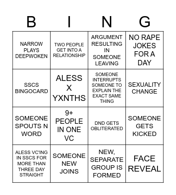 SSCS BINGOCARD Bingo Card