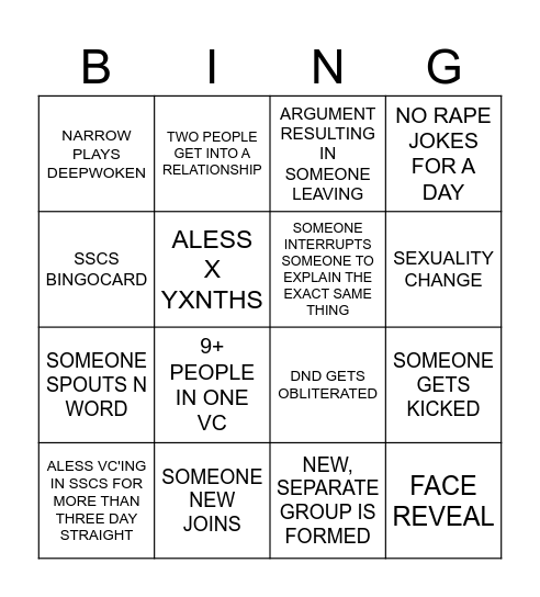 SSCS BINGOCARD Bingo Card