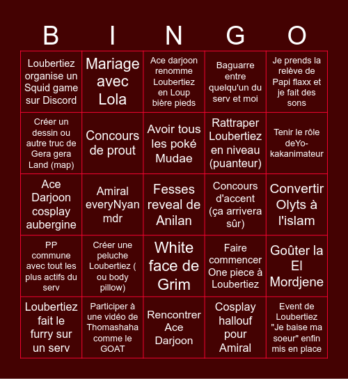BINGO DE TITOU (Loubertiez va me frapper) Bingo Card