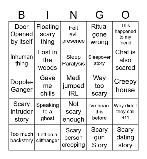 Medi's Scary Stories Bingo Card