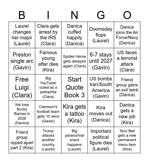 2026 Bingo Card