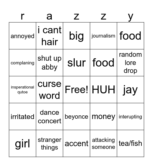Untitled Bingo Card