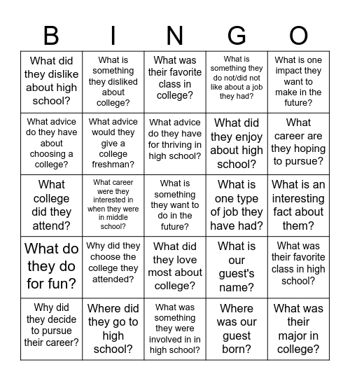 Guest Speaker Bingo Card