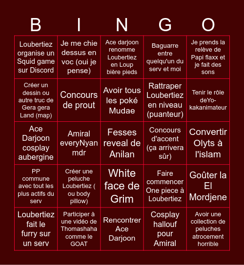 BINGO DE TITOU (Loubertiez va me frapper) Bingo Card