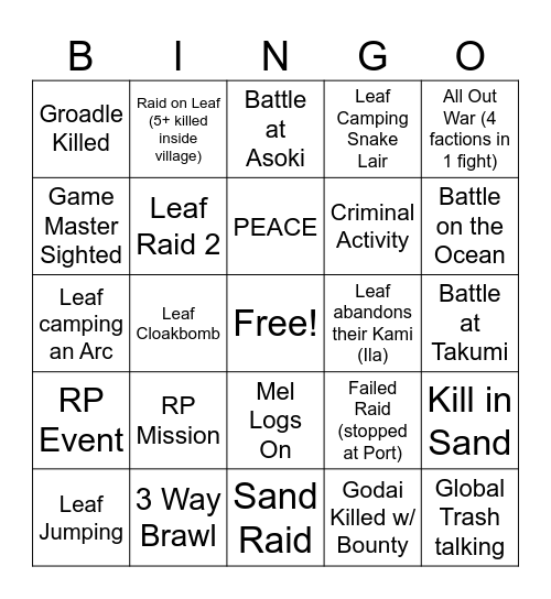 Mist Daily Bingo Card