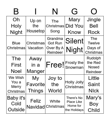 Christmas Carol Trivia BINGO Card
