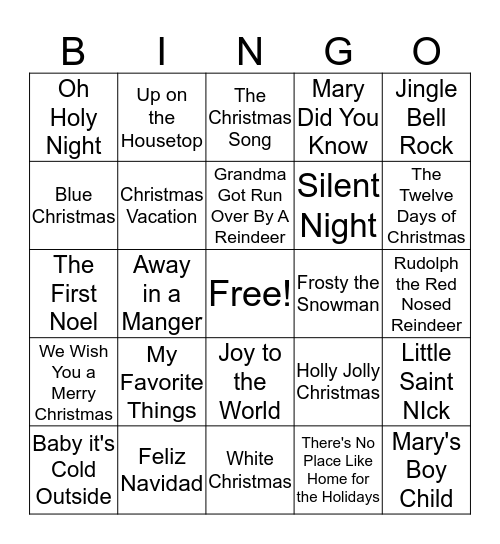 Christmas Carol Trivia BINGO Card