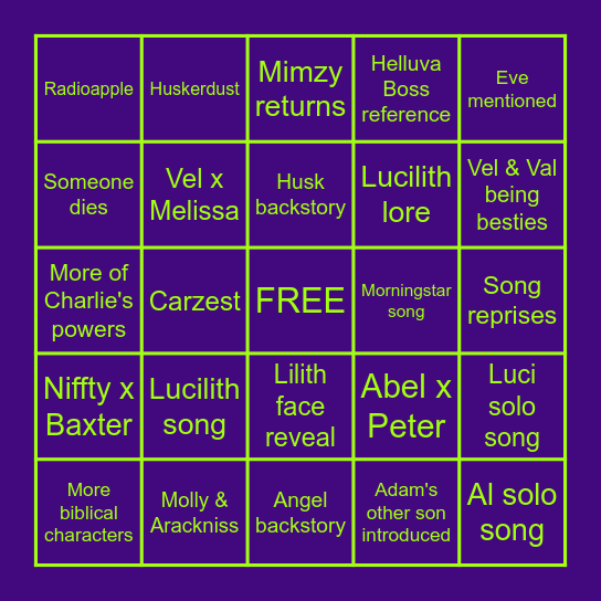 Hazbin Hotel Season 3 Bingo Card