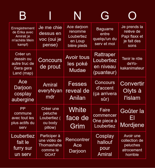 BINGO DE TITOU (Loubertiez va me frapper) Bingo Card