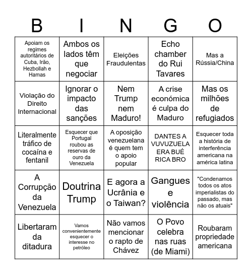 Bingo Liberal da Intervenção na Venezuela Bingo Card