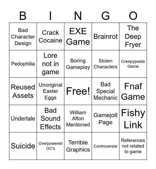 bad gamejolt horror game bingo Card