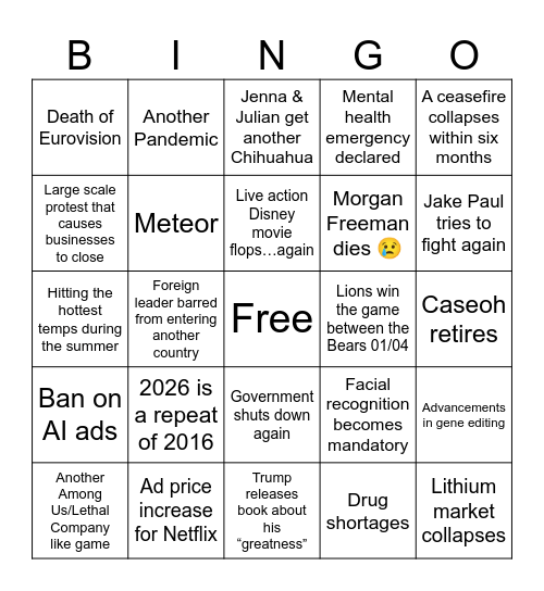 2026 BINGO Card