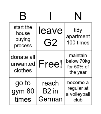 2026 goals Bingo Card
